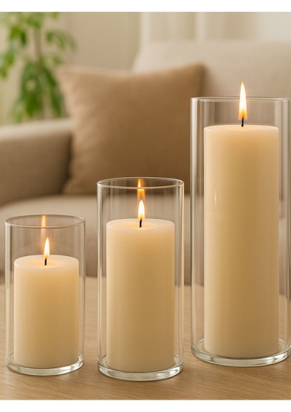 Şeffaf 3'lü Silindir Mumluk Seti, Yüzen Mum ve Hediye Seçeneği indirimleri