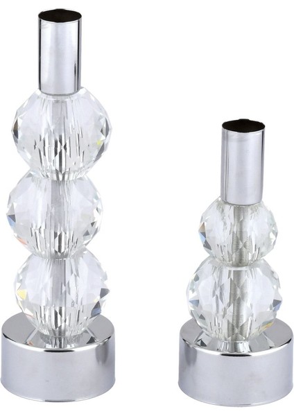 2'li Gümüş Renk Şeffaf Kristal Görünümlü Metal Mumluk Seti fırsatları