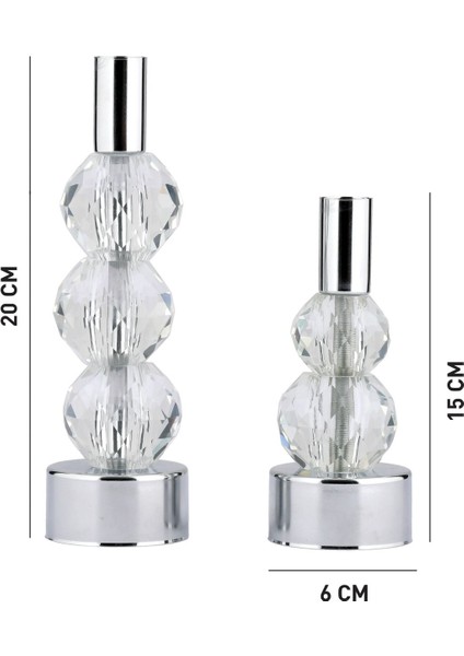 2'li Gümüş Renk Şeffaf Kristal Görünümlü Metal Mumluk Seti indirimleri