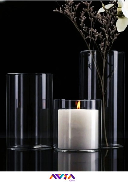 Şık 3'lü Cam Vazo ve Silindir Seti, Yüzen Mum Hediyeli, Söz ve Nişan Için modelleri