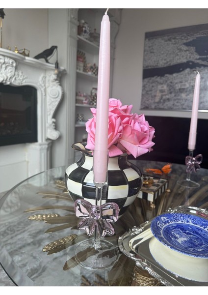 El Yapımı Pembe Şeffaf Cam Fiyonk Şamdan, Şık Dekoratif Aksesuar fiyatları