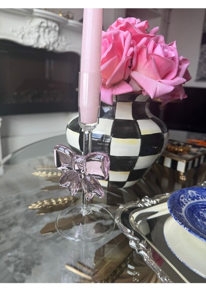 El Yapımı Pembe Şeffaf Cam Fiyonk Şamdan, Şık Dekoratif Aksesuar modelleri