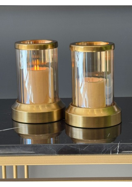 Şık 2'li Kristal Şamdan ve Mumluk Takımı, Eskitme Detaylı Dekorasyon Parçası