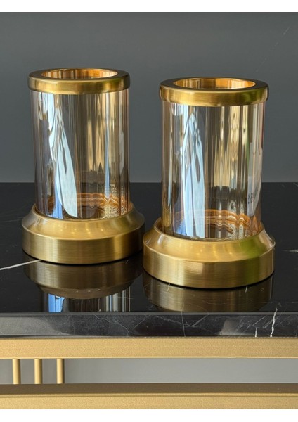 Şık 2'li Kristal Şamdan ve Mumluk Takımı, Eskitme Detaylı Dekorasyon Parçası fiyatları