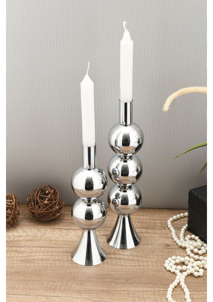 2'li Metal Şamdan Seti Gümüş Renk Dekoratif Mumluklar fiyatları