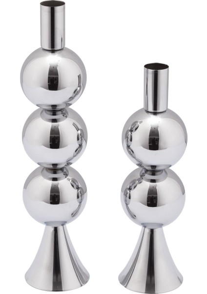 2'li Metal Şamdan Seti Gümüş Renk Dekoratif Mumluklar