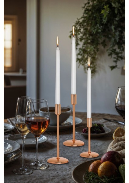 3'lü Rose Şamdan Mumluk Seti, Şık ve Şık Dekoratif Ev Aksesuarı