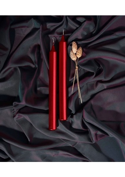 Kırmızı Sedefli Konik Mum Seti, Yılbaşı Için Şık Dekorasyon Parçası