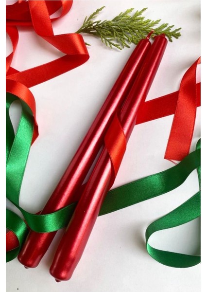 Kırmızı Sedefli Konik Mum Seti, Yılbaşı Için Şık Dekorasyon Parçası fiyatları