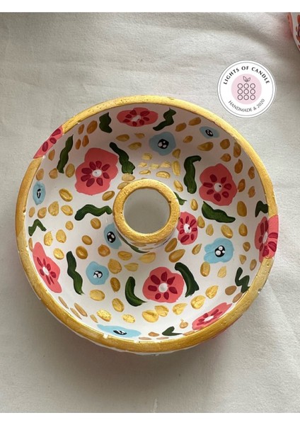 El Yapımı Çiçek Desenli Şamdan ve Mumluk Tütsülük Seti