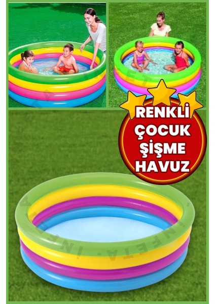 Renkli Çocuk Şişme Havuz, Dört Halka, 1.57X46 Cm, 3+ Yaş Için Eğlence Seti fiyatları