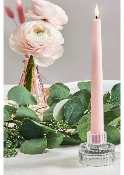 Dörtlü Origami Desenli Çizgili Beyaz Cam Mumluk Takımı