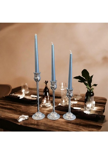 3'lü Gümüş Şamdan Mumluk Seti, Şık ve Dekoratif Ev Aksesuarı