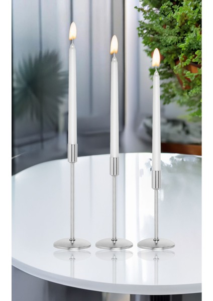 3'lü Gümüş Şamdan Mumluk Takımı, Şık ve Dekoratif Ev Aksesuarı