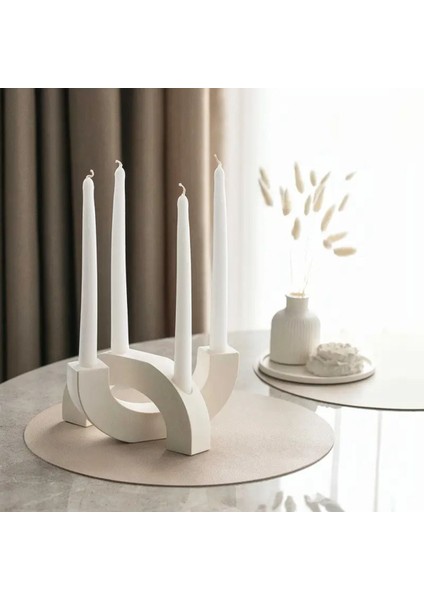 2'li U Şeklinde Beton Mumluk Seti, Ham Beyaz Renk, Şıklık ve Zarafet Sunar fiyatları