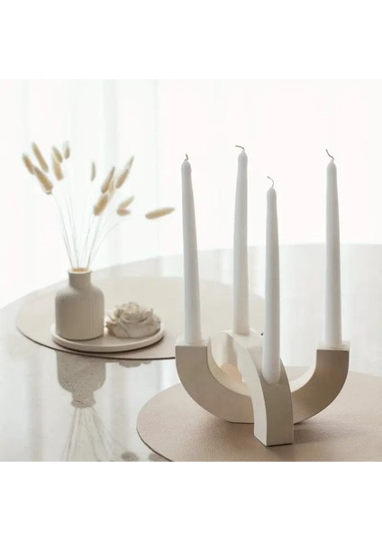 2'li U Şeklinde Beton Mumluk Seti, Ham Beyaz Renk, Şıklık ve Zarafet Sunar fırsatları