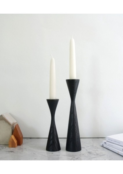 Modern Ahşap Siyah Şamdan Seti, 15CM ve 20CM, Şık ve Dekoratif Mumlukler fiyatları