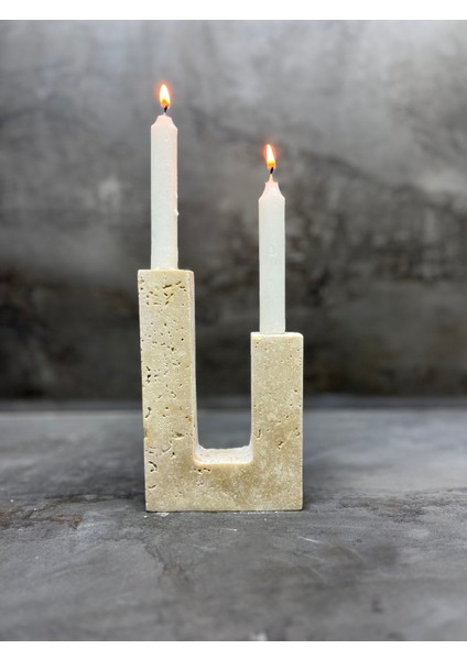 Doğal Mermer Mumluk, Traverten Mermer Şamdan, Şık ve Zarif Aydınlatma Parçası