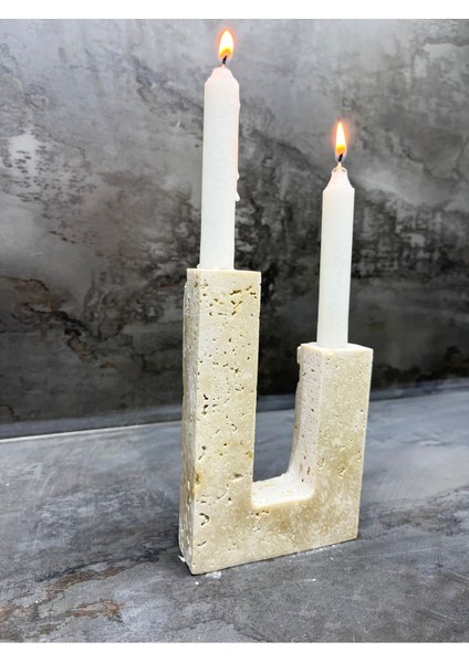 Doğal Mermer Mumluk, Traverten Mermer Şamdan, Şık ve Zarif Aydınlatma Parçası fırsatları