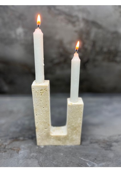 Doğal Mermer Mumluk, Traverten Mermer Şamdan, Şık ve Zarif Aydınlatma Parçası