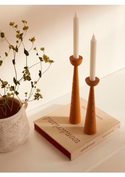 El Yapımı Açık Ceviz Ahşap Şamdan Seti, Rustik Dekoratif Mumlukler, 20CM ve 25CM