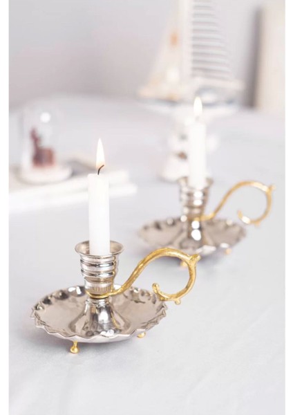 El Şamdanı Fırfırlı Bakır Gümüş Renk Tekli, Şık ve Zarif Tasarım