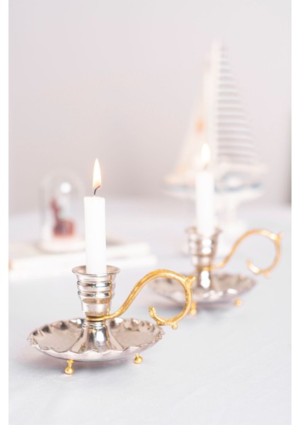 El Şamdanı Fırfırlı Bakır Gümüş Renk Tekli, Şık ve Zarif Tasarım fiyatları