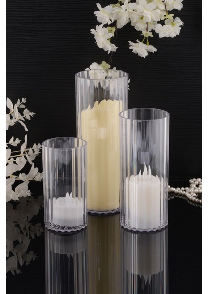Şeffaf 3'lü Silindir Mumluk, Vazo ve Dekoratif Şamdan Seti fiyatları