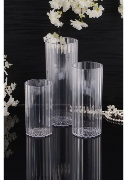 Şeffaf 3'lü Silindir Mumluk, Vazo ve Dekoratif Şamdan Seti modelleri