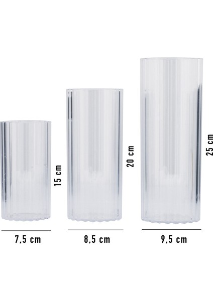 Şeffaf 3'lü Silindir Mumluk, Vazo ve Dekoratif Şamdan Seti indirimleri