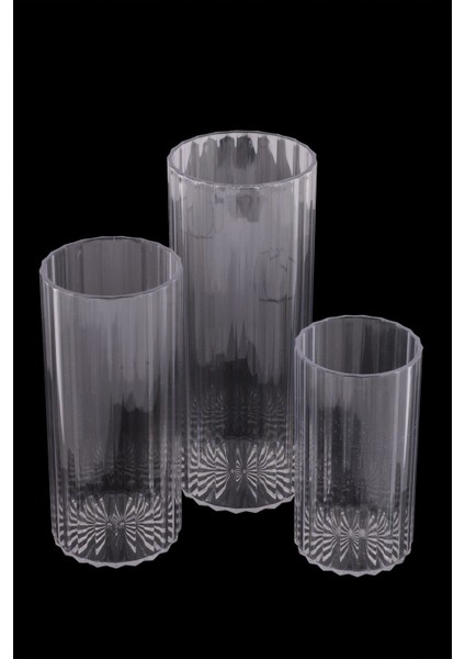 Şeffaf 3'lü Silindir Mumluk, Vazo ve Dekoratif Şamdan Seti