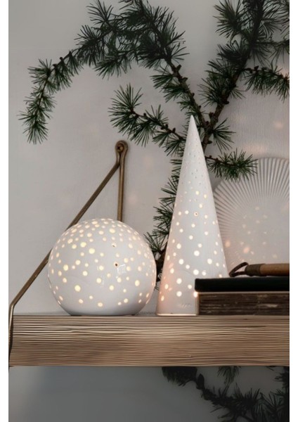 Ekru Seramik Ay Işığı Top ve Konik Dekoratif Şık Mumluk