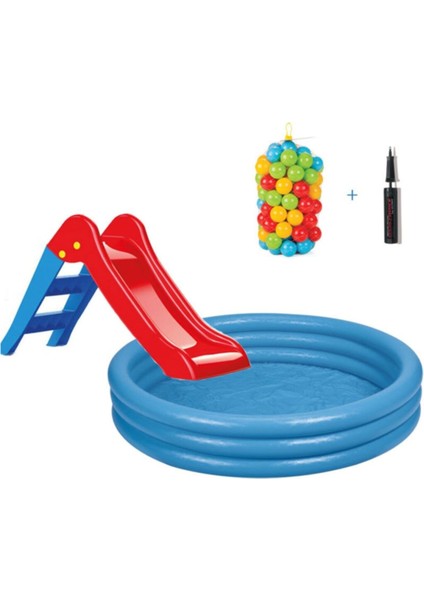 Mavi Kaydıraklı Oyun Seti 168X38 cm Havuz ve Toplar ile Eğlence Paketi