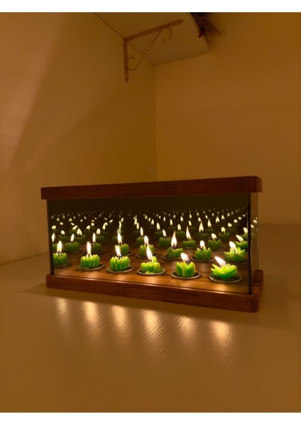 Kahverengi Ahşap Dekoratif Mumluk, Sonsuzluk Aynası ve Tealight Tasarımı