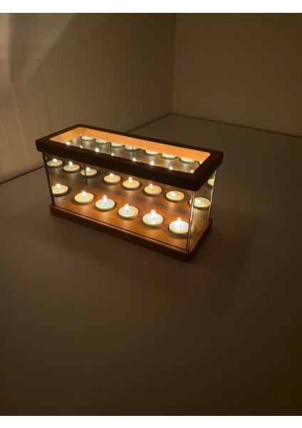 Kahverengi Ahşap Dekoratif Mumluk, Sonsuzluk Aynası ve Tealight Tasarımı fiyatları