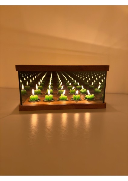 Kahverengi Ahşap Dekoratif Mumluk, Sonsuzluk Aynası ve Tealight Tasarımı