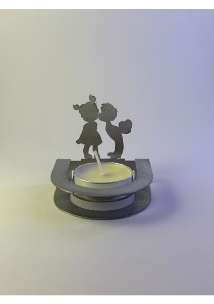 Aile Temalı Gri Metal Mumluk, Şık ve Sıcak Atmosfer Için Ideal fırsatları