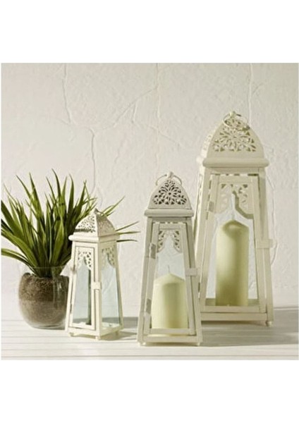 Beyaz Büyük Dekoratif Mum Feneri, Şık ve Zarif Tasarım