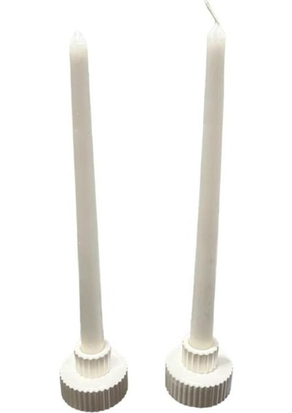 El Yapımı Şamdan Mumluk Çift Beyaz Modern Dekorasyon Aksesuarı