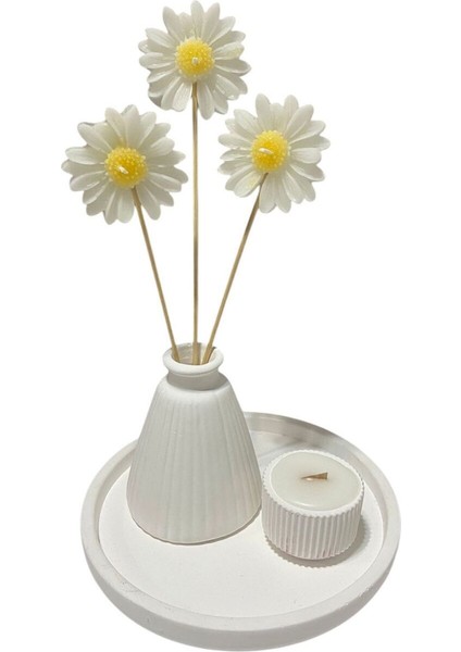 Beyaz Dekoratif 3'lü Vazo Seti, Mumluk ve Tabak, Şık ve Zarif Tasarım fiyatları