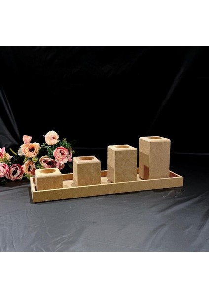 Doğal Ahşap Kare Mumluk Seti, El Işi Boyama Için Uygun, 4'lü Paket fiyatları