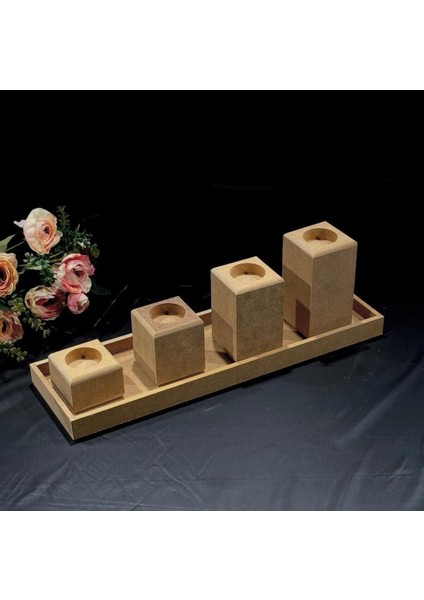 Doğal Ahşap Kare Mumluk Seti, El Işi Boyama Için Uygun, 4'lü Paket modelleri