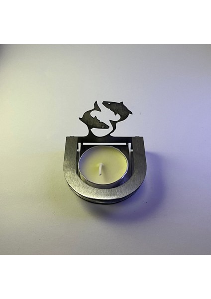 Balık Burcu Katlanabilir Metal Mumluk, Silüet Detaylı, Gri Renkli Şık Dekorasyon Parçası modelleri