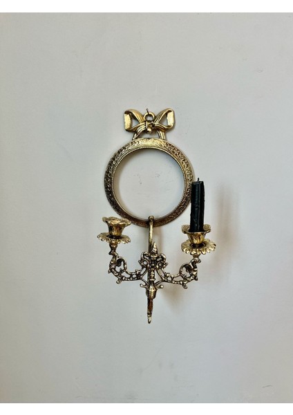 Iki Parçalı Pirinç Döküm Duvar Şamdanı ve Çerçeve Ayna Dekorasyonu