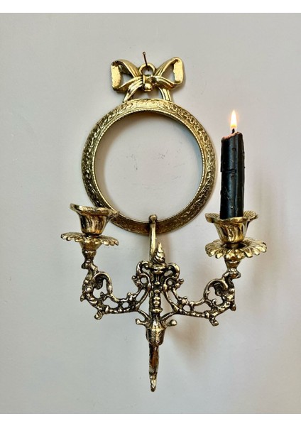 Iki Parçalı Pirinç Döküm Duvar Şamdanı ve Çerçeve Ayna Dekorasyonu