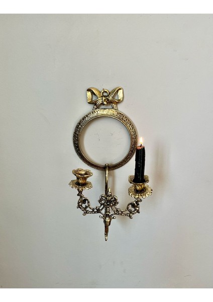 Iki Parçalı Pirinç Döküm Duvar Şamdanı ve Çerçeve Ayna Dekorasyonu