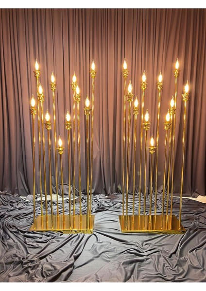 11'li Krom Kaplama Lüle Kafa Mızrak Şamdan Seti, Şık ve Zarif Tasarım.