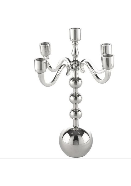 5 Kollu Gümüş Top Mumluk, 20X15X36CM, Şık ve Zarif Dekorasyon Parçası