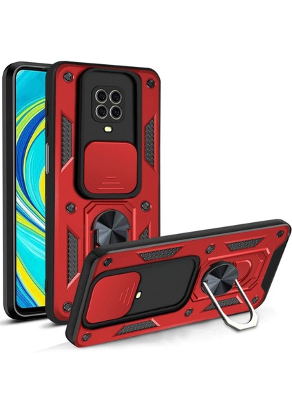 Xiaomi Redmi Note 9 Pro Kılıf Pars Lens Yüzüklü Silikon - Kırmızı Drstr