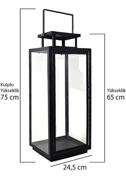 Büyük Boy Metal Mumluk Fener, Şık Siyah Tasarım ve Dayanıklı Malzeme fiyatları